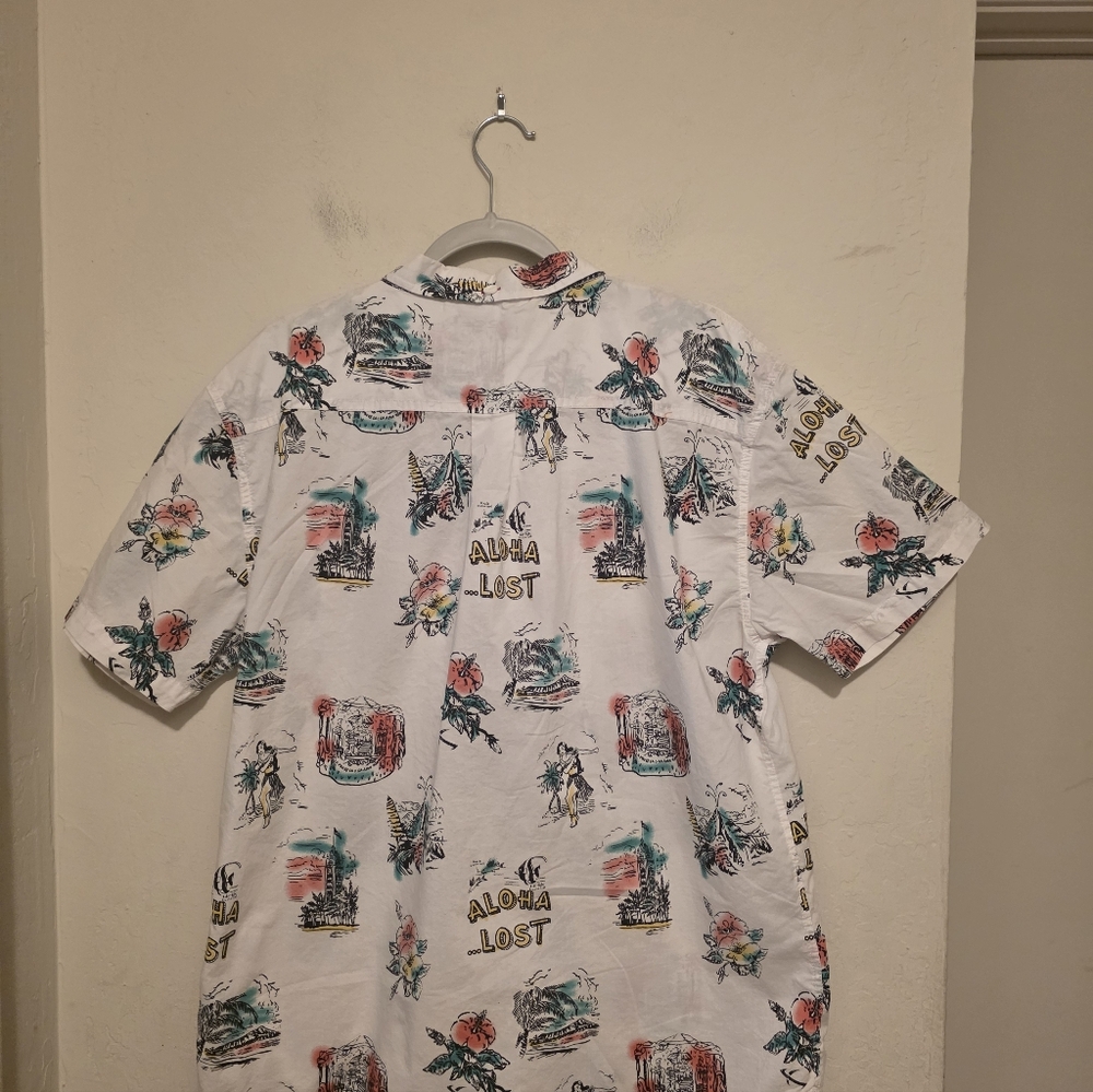 Lost Aloha Tropical White Casual Shirt Button Down Shirt Size Large - Picture 2 of 8